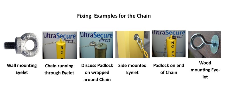 Chain fixing examples for use with Parking Posts & Bollards