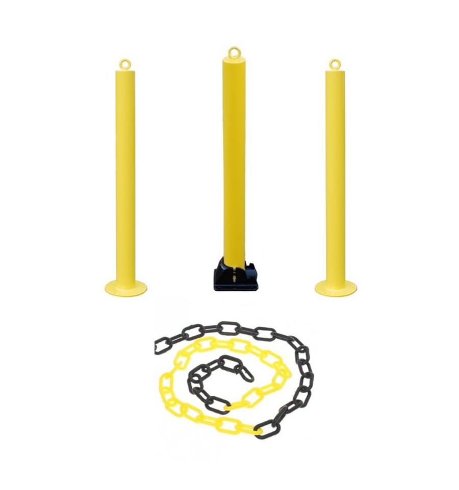 76 mm Static and Fold Down Yellow Parking Posts Chain Kit.