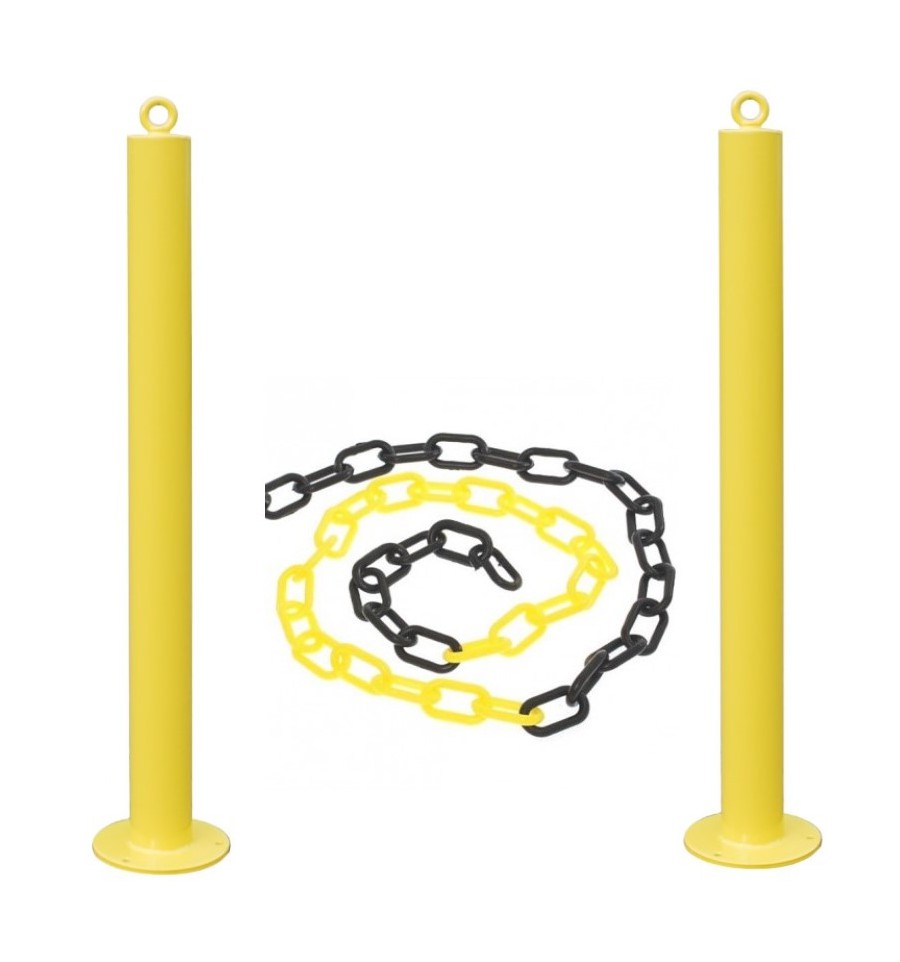 Yellow 76 mm Fixed Steel Parking Post & Plastic Link Chain Kit