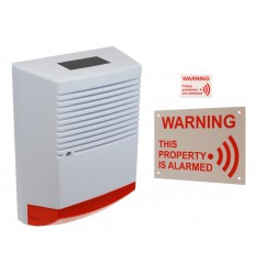 Large Solar Powered Dummy Alarm Siren with External Alarm Warning Sign & Window Sticker