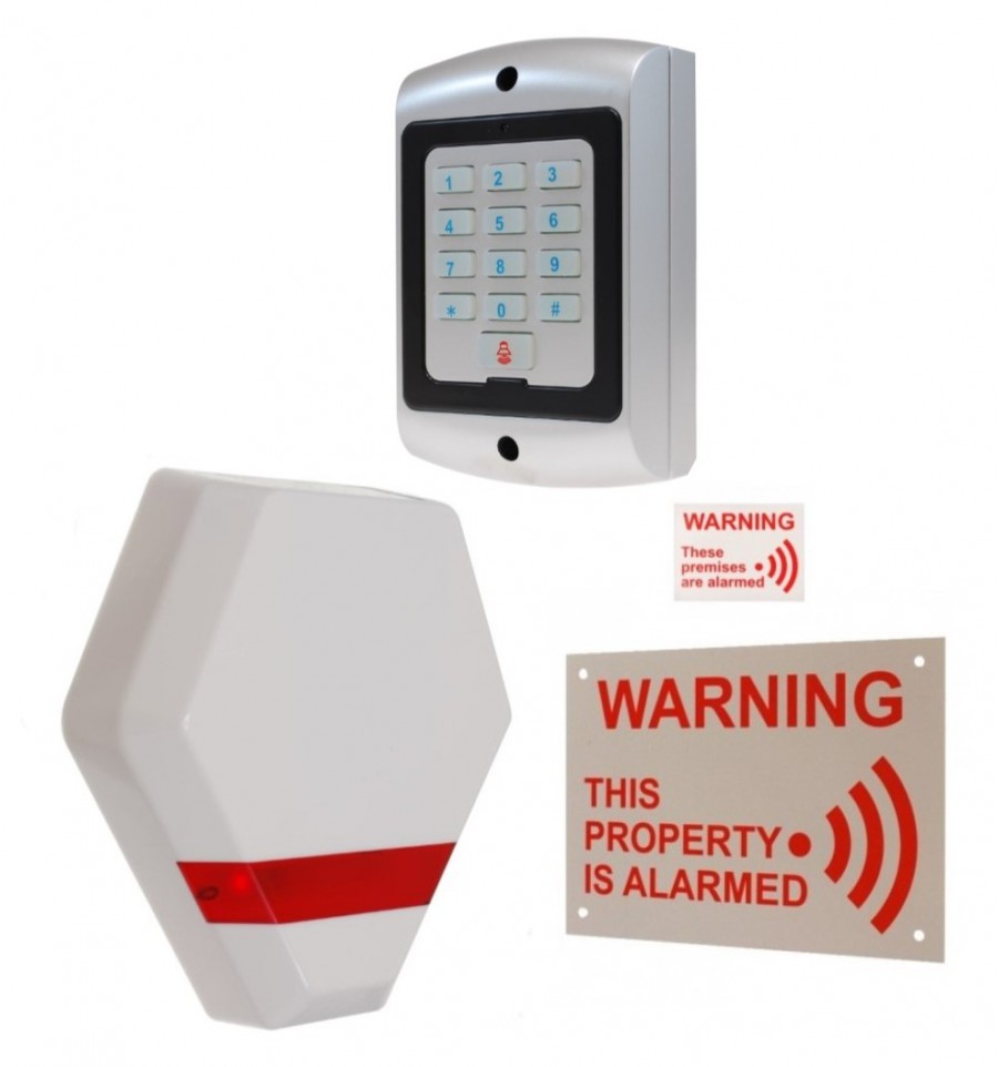 Compact Solar Powered Dummy Alarm SirenAlarm Warning Signs & Keypad