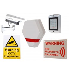 Compact Solar Dummy Alarm Siren, Solar DC2 Dummy CCTV Camera, Dummy Alarm Keypad & 2 x Security Signs