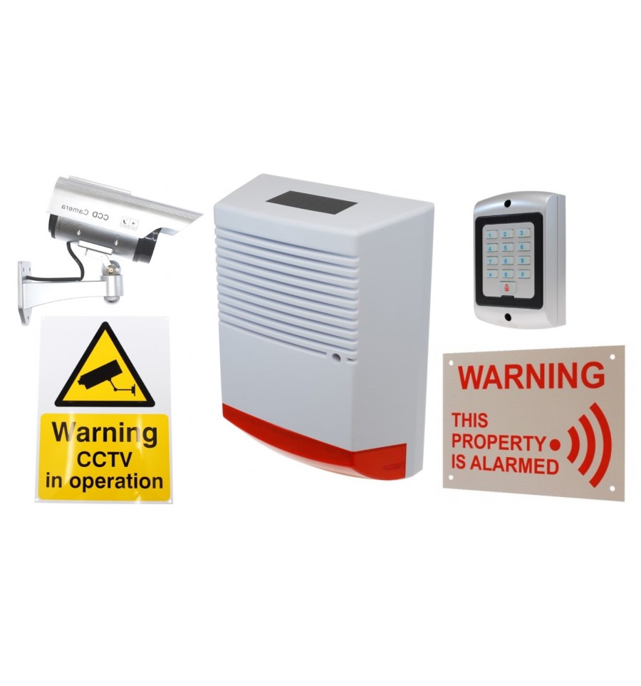 Solar Large Dummy Siren, DC2 Dummy Camera, Keypad & Security Signs