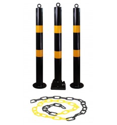 Black & Yellow Parking Post Chain Kit with 1 x Folding & 2 x Static Posts (001-3350)