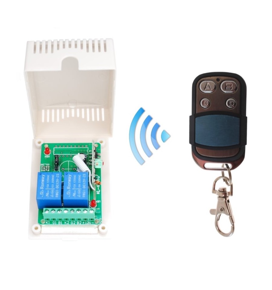 wireless relay kit with two output relays and a remote control