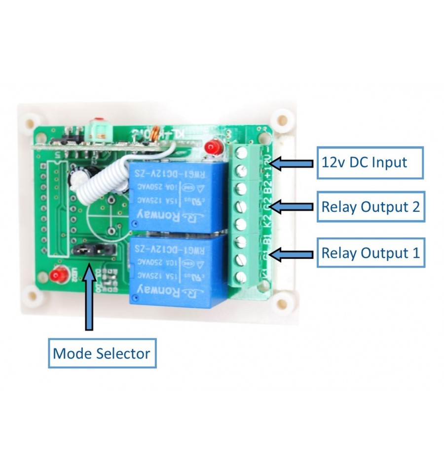 wireless relay kit with two output relays and a remote control