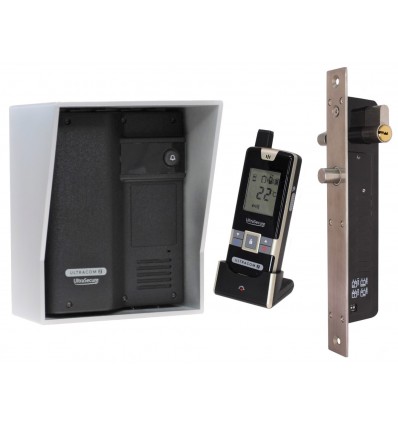 Wireless Door Intercom (UltraCom2) Black with Silver Hood & Electronic Door Lock