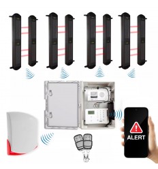 4G Long Range Wireless Perimeter Alarm Kit 2 with 4 sets of 2B Solar Beams & Loud Wireless Siren